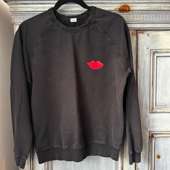Clare V Black Poppy  Lips Sweatshirt Size S - Picture 3 of 8